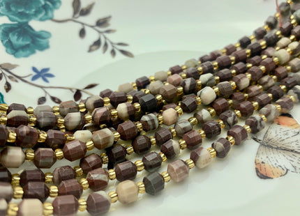 5x6mm Faceted Energy Prism Cut Wooden Jasper Gemstone Genuine Double Terminated Points Coffee Color 15.5 Inches 54 Pieces #3581