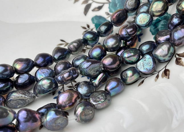 10-11x12-17mm AAA Half/Full Strand Large Hole Rainbow Peacock Color Freshwater Rice Nugget Pearl 2.2mm Hole High Luster Peacock Pearl #P2247