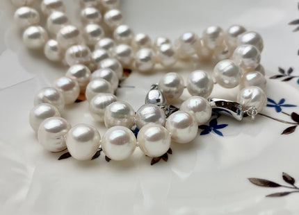 18/20/22/24/26/28 Inches Hand Knotted 10mm AA Freshwater Potato Pearl Necklace Natural White Finished Pearl Necklace W/ Silver Clasp #P1110
