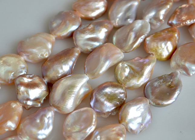 16-18x20-25 mm AAA Large Hole Half Strand Keshi Biwa Pearls Flat Nugget Shape Hole 2.2mm Genuine High Luster Keshi Pearls 9 Beads #764