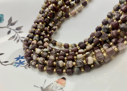 5x6mm Faceted Energy Prism Cut Wooden Jasper Gemstone Genuine Double Terminated Points Coffee Color 15.5 Inches 54 Pieces #3581