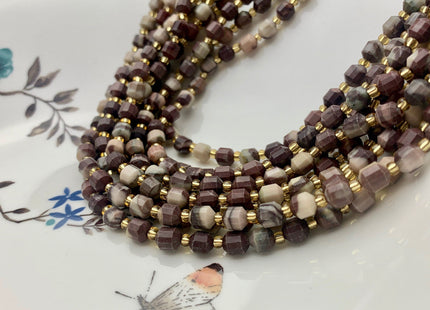 5x6mm Faceted Energy Prism Cut Wooden Jasper Gemstone Genuine Double Terminated Points Coffee Color 15.5 Inches 54 Pieces #3581