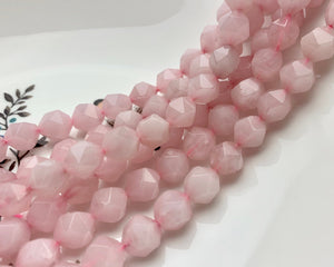 10 mm AAA Natural Faceted Star Cut Rose Quartz Gemstone Beads Genuine Faceted Rose Quartz Gemstone Loose Beads 8 Inches Half Strand #2586