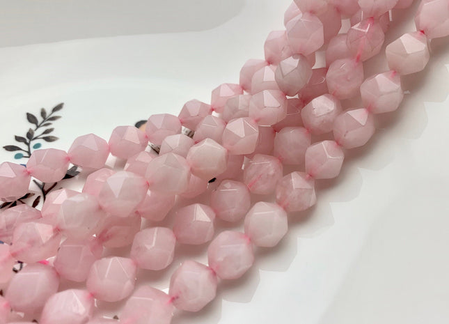 10 mm AAA Natural Faceted Star Cut Rose Quartz Gemstone Beads Genuine Faceted Rose Quartz Gemstone Loose Beads 8 Inches Half Strand #2586