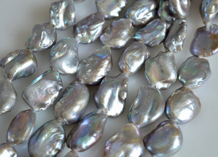16-18x20-25 mm AAA Large Hole Half Strand Keshi Biwa Pearls Flat Nugget Shape Hole 2.2mm Genuine High Luster Keshi Pearls 9 Beads #764