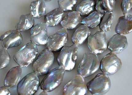 16-18x20-25 mm AAA Large Hole Half Strand Keshi Biwa Pearls Flat Nugget Shape Hole 2.2mm Genuine High Luster Keshi Pearls 9 Beads #764