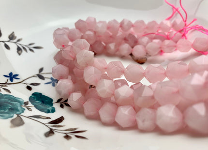 10 mm AAA Natural Faceted Star Cut Rose Quartz Gemstone Beads Genuine Faceted Rose Quartz Gemstone Loose Beads 8 Inches Half Strand #2586