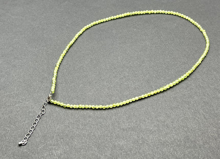 3mm Faceted Round Tiny Natural Light Green Peridot Gemstone Beads Cute 15 or 18 Inch Necklace and Extender W/Silver Lobster Clasp #4097
