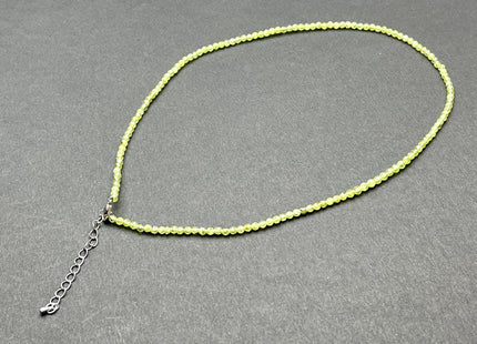 3mm Faceted Round Tiny Natural Light Green Peridot Gemstone Beads Cute 15 or 18 Inch Necklace and Extender W/Silver Lobster Clasp #4097