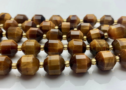 9x10mm AAA Half Strand Faceted Energy Prism Cut Tiger Eye Beads Genuine Double Terminated Points Natural Yellow Tiger Eye 16 Pieces #3606