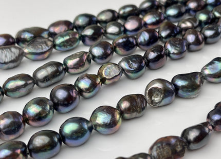 10-11x12-17mm AAA Half/Full Strand Large Hole Rainbow Peacock Color Freshwater Rice Nugget Pearl 2.2mm Hole High Luster Peacock Pearl #P2247