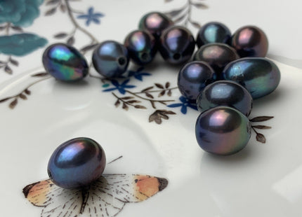 ONE Piece 11-14x12-13x19 mm AA Large Hole Peacock Color Rice/Oval Pearl Beads Through Hole Size 2.2 mm Genuine Large Hole Pearls #1790