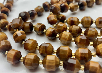 9x10mm AAA Half Strand Faceted Energy Prism Cut Tiger Eye Beads Genuine Double Terminated Points Natural Yellow Tiger Eye 16 Pieces #3606