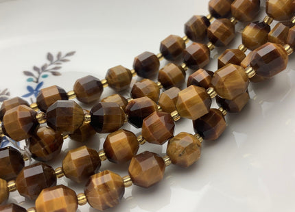 9x10mm AAA Half Strand Faceted Energy Prism Cut Tiger Eye Beads Genuine Double Terminated Points Natural Yellow Tiger Eye 16 Pieces #3606