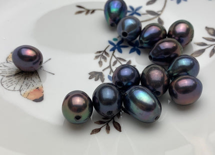 ONE Piece 11-14x12-13x19 mm AA Large Hole Peacock Color Rice/Oval Pearl Beads Through Hole Size 2.2 mm Genuine Large Hole Pearls #1790