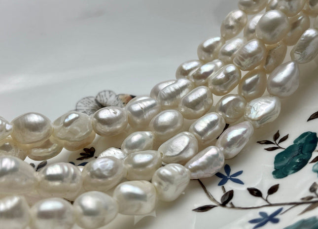 10x12-13mm AAA Large Hole Natural White Rice Nugget Freshwater Pearls Bead Hole Size 2.1mm Genuine High Luster Pearl 31 Beads #P2042