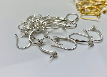 One Pair 925 Sterling Silver Or Gold Simple Hook Earring Setting 925 Sterling Silver Earring Hook Findings For Half Drilled Pearls #1628-F