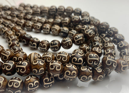 New Style 8 mm 10 mm AAA Top Quality Round Etched Tibetan Agate Beads Dark Brown Antique Tibetan Agate Gemstone Beads 14 Inches Strand #3022