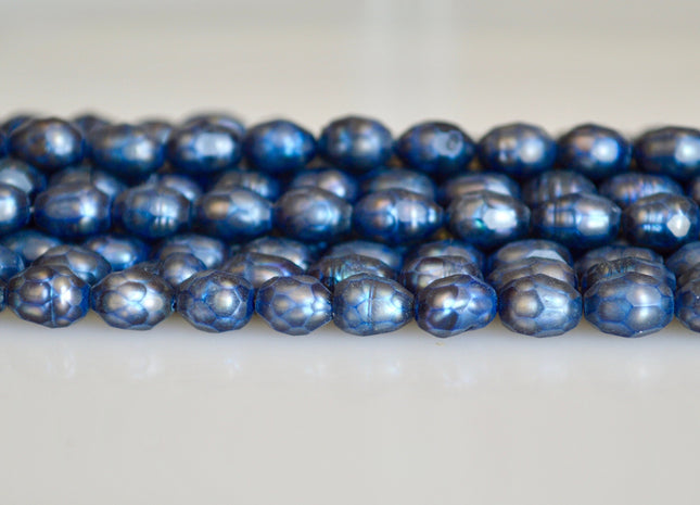 6-7x8-9mm Faceted Rice/Oval Freshwater Pearl Beads Dark Blue Color Pearl #815