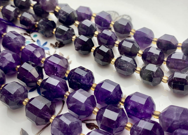 9x10mm 11x12mm AAA Half Strand Faceted Energy Prism Cut Amethyst Gemstone Genuine Double Terminated Points Natural Purple Amethyst #3588