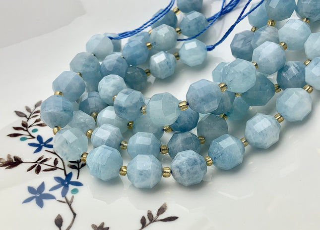 11x12mm 12x14mm AAA Half Strand Faceted Energy Prism Cut Aquamarine Gemstone Genuine Double Terminated Points Natural Blue Aquamarine #3589