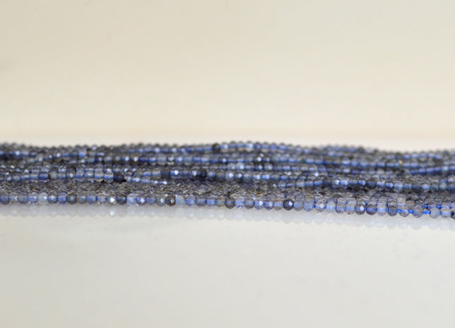 2 mm AAA Faceted Round Natural Blue Iolite Gemstone Beads Genuine Micro Faceted Gemmy Blue Tiny Iolite Beads 16 Inches Strand #2058