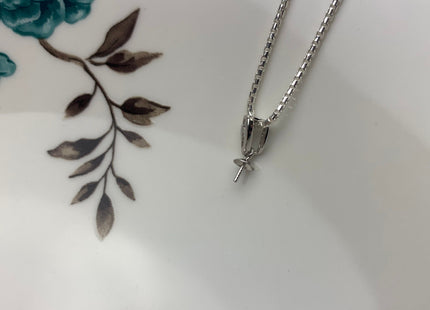 One Piece 925 Sterling Silver/Gold Pendant Setting Findings For Half Drilled Pearls Wing Shape Design W/CZ Sterling Silver Pendant #10359