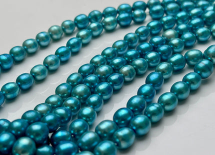 6x7-8 mm AA Bright Turquoise Color Rice Oval Shape Freshwater Pearl Beads Genuine Smooth And Shiny Rice Oval Pearls #P1982