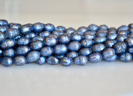 6-7x8-9mm Faceted Rice/Oval Freshwater Pearl Beads Dark Blue Color Pearl #815