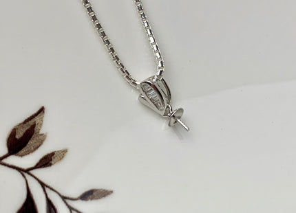 One Piece 925 Sterling Silver/Gold Pendant Setting Findings For Half Drilled Pearls Wing Shape Design W/CZ Sterling Silver Pendant #10359