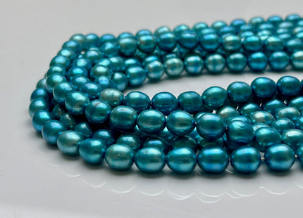 6x7-8 mm AA Bright Turquoise Color Rice Oval Shape Freshwater Pearl Beads Genuine Smooth And Shiny Rice Oval Pearls #P1982