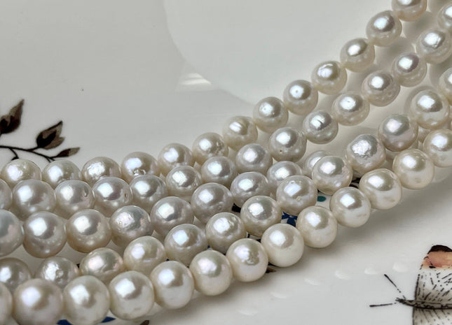 7mm 8.5mm AAA Natural White High Luster Baby Edison Baroque Freshwater Pearls Beads Genuine Freshwater Edison Pearls #1376