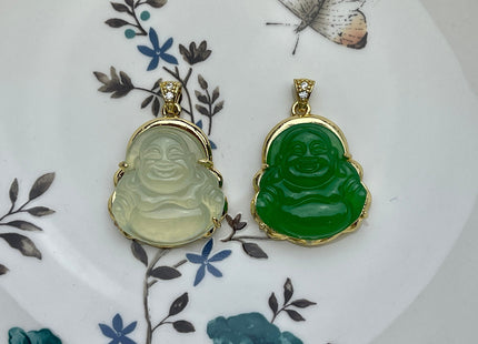 Laughing Buddha Charms for Necklace, Colored Jade Gemstone Religious Buddhism Pendant for Jewelry Making, 25x35 mm, One Piece #CR0002