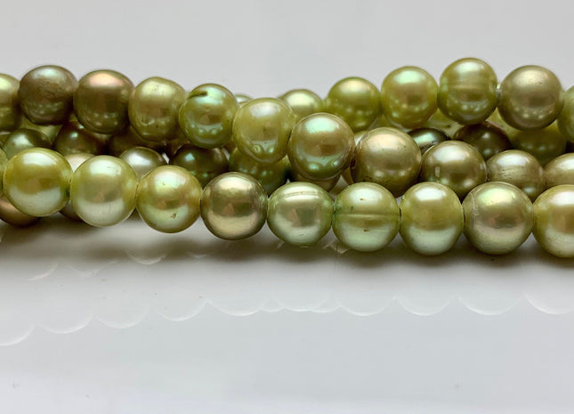 8-8.5 mm Full Strand Large Hole Green Color Freshwater Potato Pearl Beads Hole Size 2.2 mm Genuine Large Hole Freshwater Pearls #1471