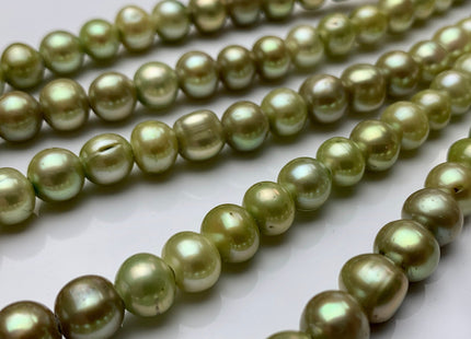 8-8.5 mm Full Strand Large Hole Green Color Freshwater Potato Pearl Beads Hole Size 2.2 mm Genuine Large Hole Freshwater Pearls #1471