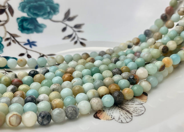 4mm 6mm 8mm 10mm AAA Faceted Round Multi Color Amazonite Gemstone Beads Genuine High Quality Natural Green Mixed Amazonite 15.5 Inches #3247