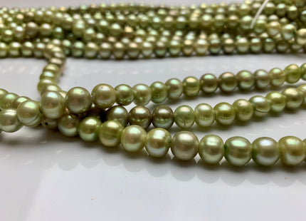 8-8.5 mm Full Strand Large Hole Green Color Freshwater Potato Pearl Beads Hole Size 2.2 mm Genuine Large Hole Freshwater Pearls #1471