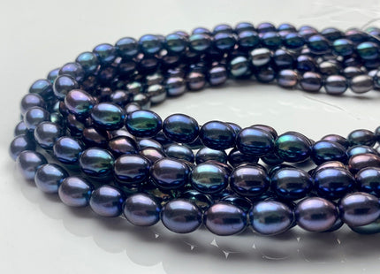 7-7.5x9-9.5 mm AAAA Blue Peacock Color Oval/Rice Freshwater Pearls High Quality/Luster Blue Peacock Long Oval Pearls 42 Pieces #P1428