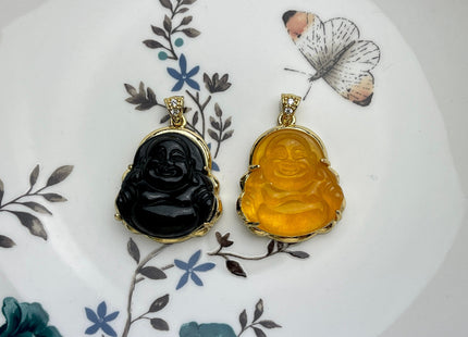 Laughing Buddha Charms for Necklace, Colored Jade Gemstone Religious Buddhism Pendant for Jewelry Making, 25x35 mm, One Piece #CR0002