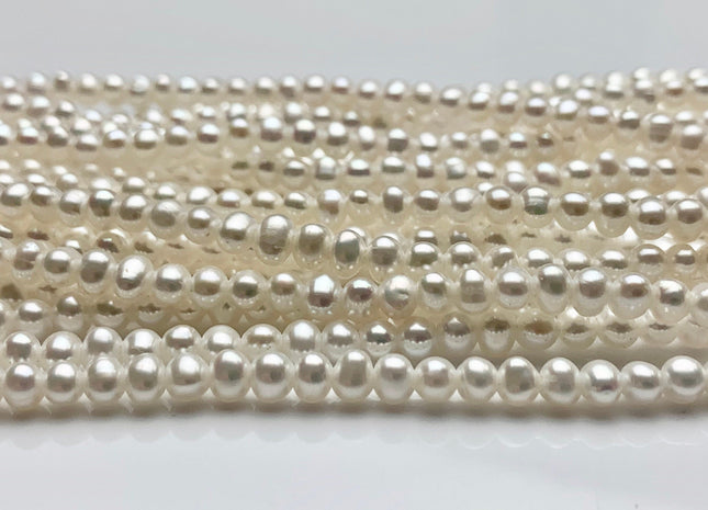 4 mm AAA Natural White Potato Large Hole Freshwater Pearl Beads Hole Size 1.2 mm Genuine Very High Luster Top Quality White Pearls #P1046