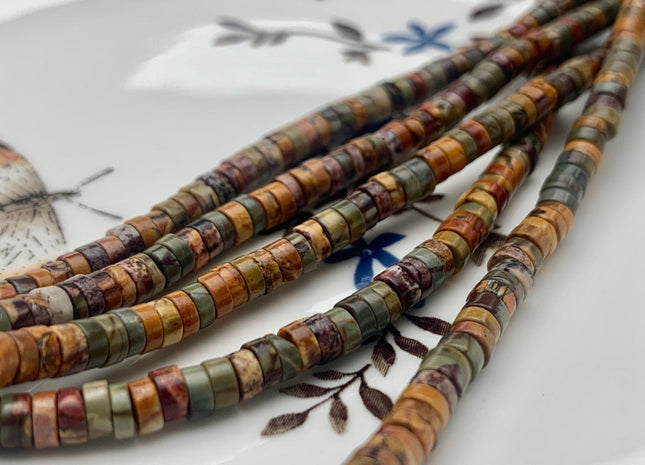 4.5 mm Heishi Rondelle Picasso Jasper Gemstone Beads Multi Red Creek Brown Yellow Green Jasper Loose Disc Shape Beads 15.5 Inches #3087