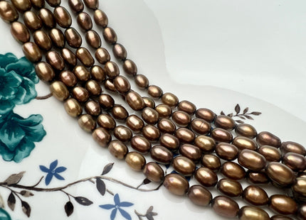 6.5x8.5 mm AAA Copper Brown Color Freshwater Rice/Oval Pearls Genuine High Luster Chocolate Brown Freshwater Rice Pearl Beads #P2263