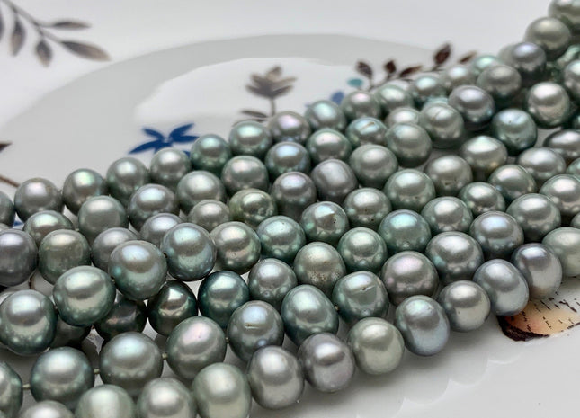 6-6.5 mm AAA Sage Green Color Off Round Freshwater Pearl Beads High Luster Grayish Green Color Genuine Freshwater Pearls 68 Pieces #P1404