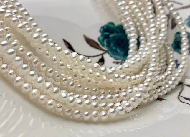 4 mm AAA Natural White Potato Large Hole Freshwater Pearl Beads Hole Size 1.2 mm Genuine Very High Luster Top Quality White Pearls #P1046