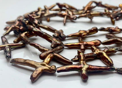 23-32x27-43 mm Brown Color Cross Biwa Freshwater Pearl Beads Genuine Pearl Cross Beads #P1293