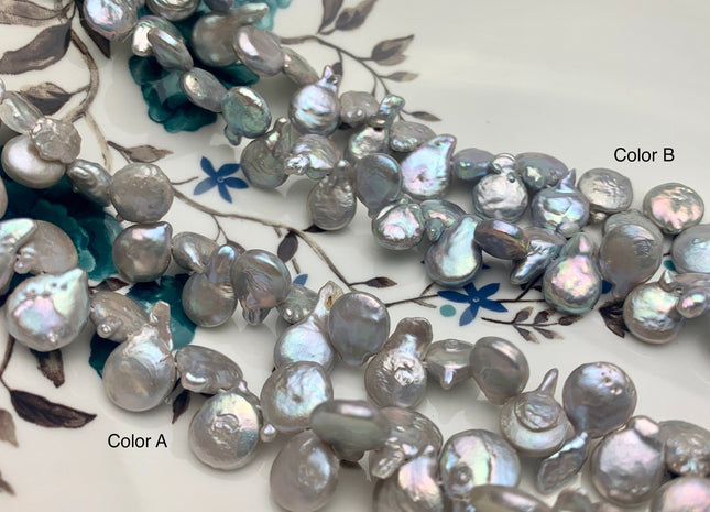 9x11 mm AA High Luster Gray Color Top Drilled Teardrop Coin Freshwater Pearl Beads Genuine Cultured Flat Coin Pearl Beads 57 Beads #P1617