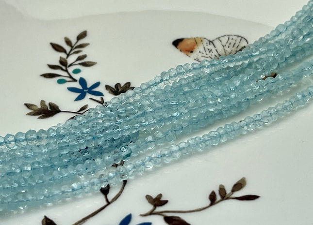 3-4 mm Natural Blue Topaz Gemstone Beads Faceted Rondelle Shape Genuine Blue Topaz Gemstone Beads 14 Inches Strand #4147