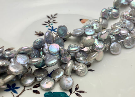 9x11 mm AA High Luster Gray Color Top Drilled Teardrop Coin Freshwater Pearl Beads Genuine Cultured Flat Coin Pearl Beads 57 Beads #P1617