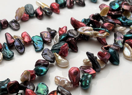 7-8x10-14 mm Mixed Sacramento Green Champagne Pink Color Keshi Freshwater Pearl Beads Top Drilled Rare Genuine High Luster Pearls #P1749