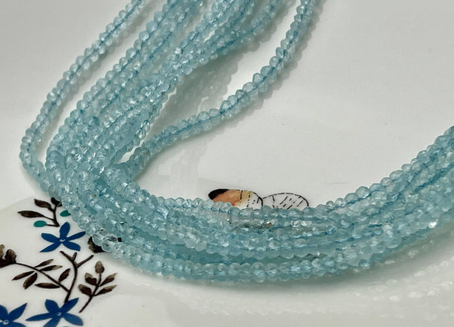 3-4 mm Natural Blue Topaz Gemstone Beads Faceted Rondelle Shape Genuine Blue Topaz Gemstone Beads 14 Inches Strand #4147